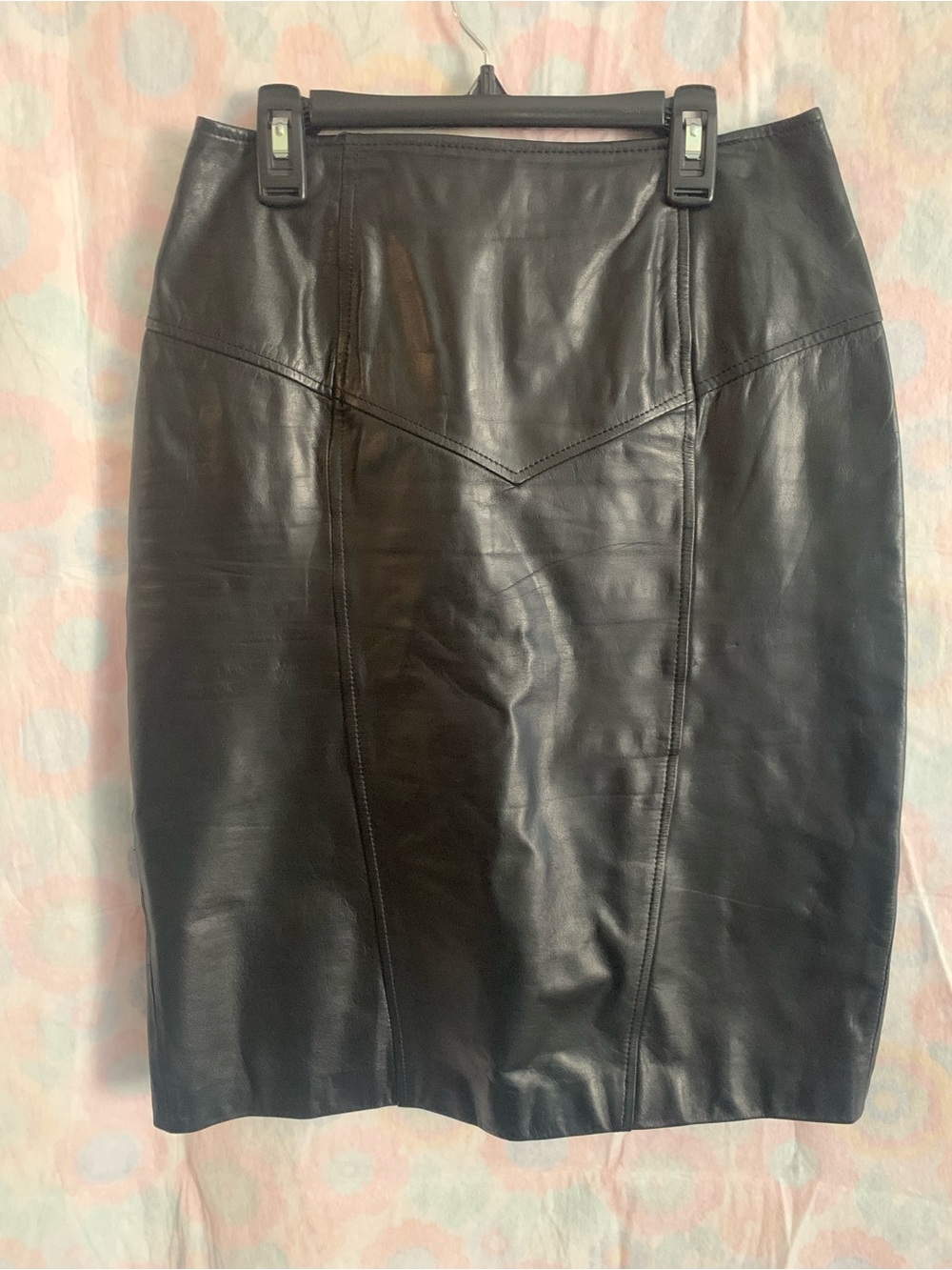 Black Leather Pencil Skirt - Sleek Tailored Style—Size 10